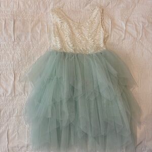 Girls Elegant White Lace and Mint Tulle Dress, size 3T. Wedding, Flower Girl
